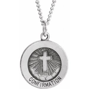 Sterling Silver 15 mm Confirmation Medal with Cross 18" Necklace