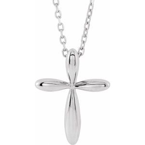 Sterling Silver 14.65x11.2 mm Cross 16-18" Necklace