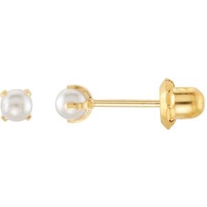 14K Yellow Imitation Cream Pearl Inverness® Piercing Earrings