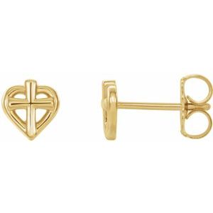 14K Yellow Cross with Heart Youth Earrings