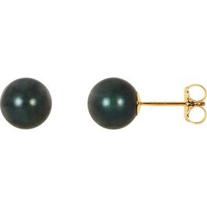 14K Yellow 7 mm Cultured Black Akoya Pearl Earrings