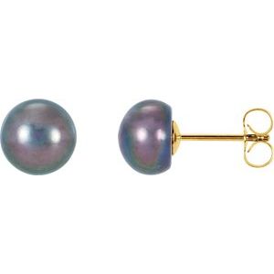 14K Yellow Panache® Cultured Black Freshwater Pearl Stud Earrings
