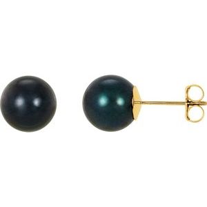 14K Yellow 8 mm Cultured Black Akoya Pearl Earrings