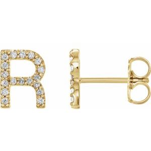 14K Yellow .06 CTW Natural Diamond Initial R Earring