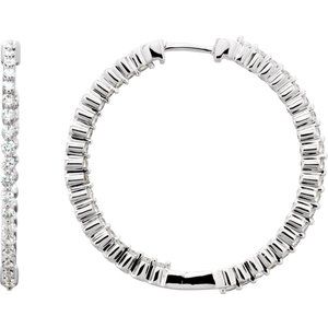 14K White 1 CTW Natural Diamond Inside-Outside Hinged 32.5 mm Hoop Earrings
