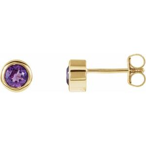 14K Yellow Natural Amethyst Bezel-Set Earrings