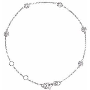 14K White 1/4 CTW Natural Diamond Bezel-Set 5-Station 5 1/2-7 Bracelet