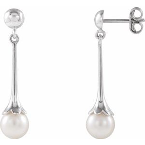 14K White Cultured White Freshwater Pearl Earrings