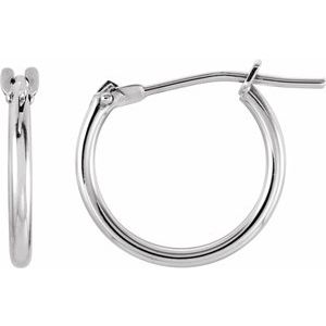 14K White 12.5 mm Hinged Hoop Earrings