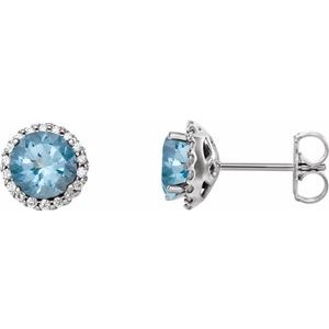 14K White 5 mm Natural Aquamarine & 1/8 CTW Natural Diamond Earrings
