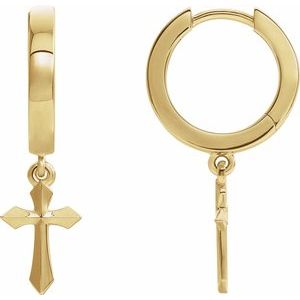 14K Yellow 20.1 mm Cross Hinged Hoop Earrings