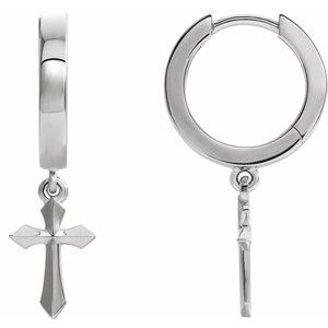 Sterling Silver 20.1 mm Cross Hinged Hoop Earrings
