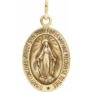 14K Yellow 15x11 mm Oval Miraculous Medal