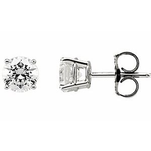 14K White 5 mm Round Imitation White Cubic Zirconia  Stud Earrings