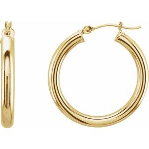 14K Yellow Tube 25 mm Hoop Earrings