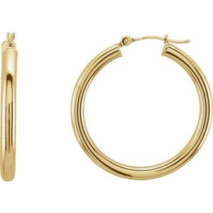 14K Yellow Tube 30 mm Hoop Earrings