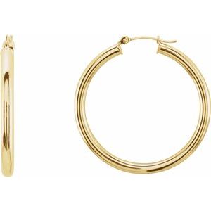 14K Yellow Tube 35 mm Hoop Earrings