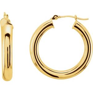 14K Yellow Tube 25 mm Hoop Earrings