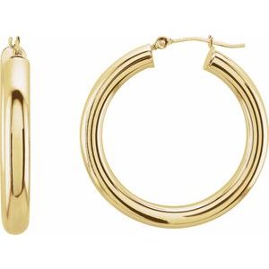 14K Yellow Tube 30 mm Hoop Earrings