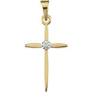 14K Yellow/White .005 CT Natural Diamond Cross Pendant