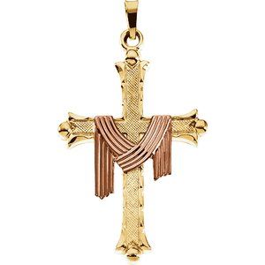 14K Yellow/Rose 25.5x18 mm Cross with Robe Pendant