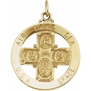14K Yellow 25 mm St. Christopher Four-Way Air, Land & Sea Medal