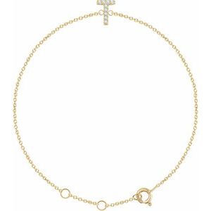 14K Yellow .05 CTW Natural Diamond Initial T 6-7" Bracelet
