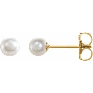 14K Yellow Cultured White Akoya Pearl Earrings
