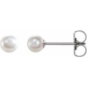 14K White Cultured White Akoya Pearl Earrings