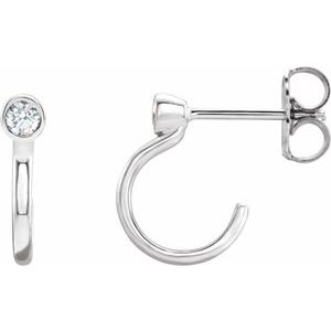 14K White 0.06 CTW Natural Diamond Huggie J-Hoop Earring