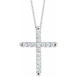 14K White 1/4 CTW Lab-Grown Diamond French-Set Cross 16-18" Necklace