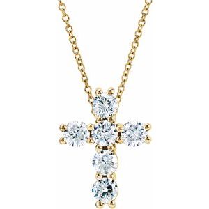 14K Yellow 3/4 CTW Lab-Grown Diamond Cross 18 Necklace