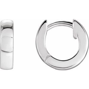 14K White Hinged 9.5 mm Hoop Earrings