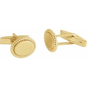 14K Yellow 15.6x12.5 mm Rope Pattern Cuff Links