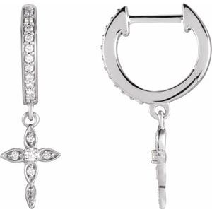 14K White 1/8 CTW Natural Diamond Cross Hoop Earrings