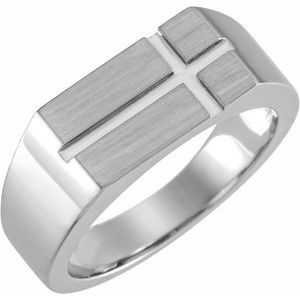 Sterling Silver 10.8x8.8 mm Rectangle Cross Signet Ring