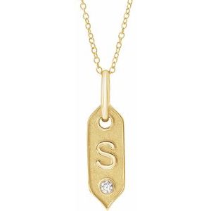 14K Yellow .05 CT Natural Diamond Initial S 16-18" Necklace