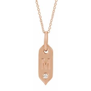 14K Rose .05 CT Natural Diamond Initial M 16-18" Necklace