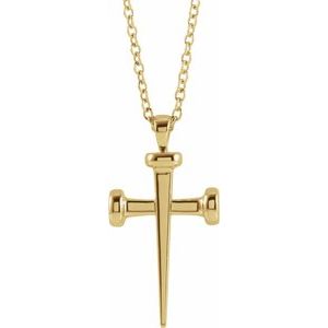 14K Yellow Nail Cross 18 Necklace