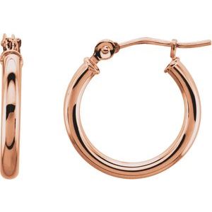 14K Rose Tube 15 mm Hoop Earrings
