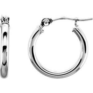 14K White Tube 15 mm Hoop Earrings