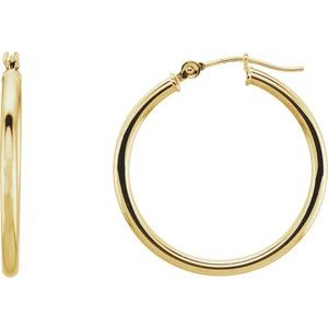 14K Yellow Tube 25 mm Hoop Earrings
