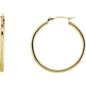 14K Yellow Tube 30 mm Hoop Earrings