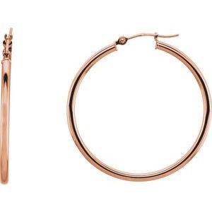 14K Rose Tube 34 mm Hoop Earrings