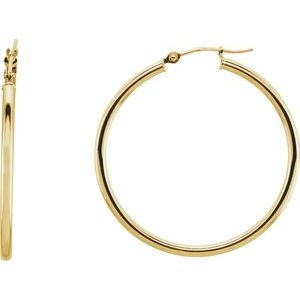 14K Yellow Tube 34 mm Hoop Earrings