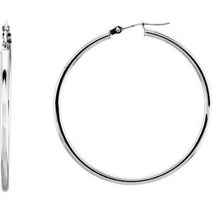 14K White Tube 40 mm Hoop Earrings