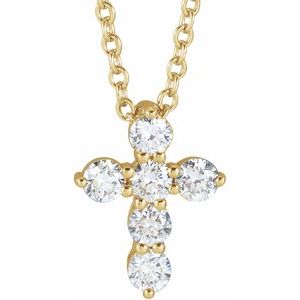 14K Yellow 1/4 CTW Lab-Grown Diamond Cross 16-18 Necklace