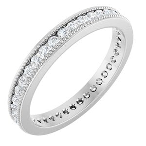 14K White 1/2 CTW Natural Diamond Eternity Milgrain Band Size 7
