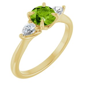14K Yellow Natural Peridot & 1/4 CTW Natural Diamond Ring