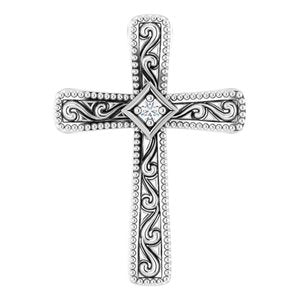 14K White .01 CT Natural Diamond Cross Pendant